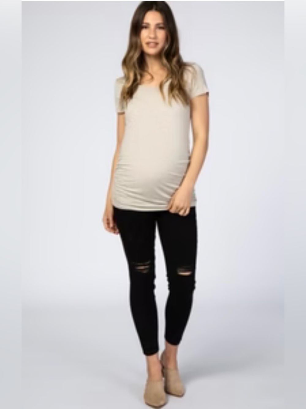 Pink Blush Black Distressed Skinny Jeans with Full Panel
